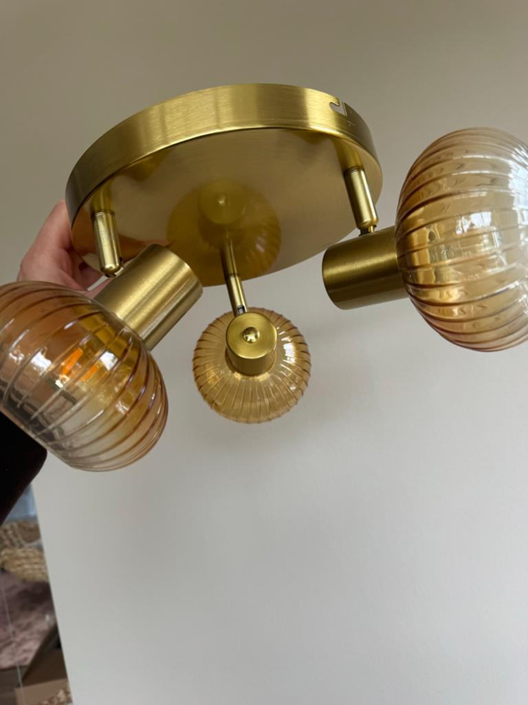 Gouden plafondlamp met smoke glazen bollen, Huis en Inrichting, Lampen | Plafondlampen, Ophalen of Verzenden, Nieuw