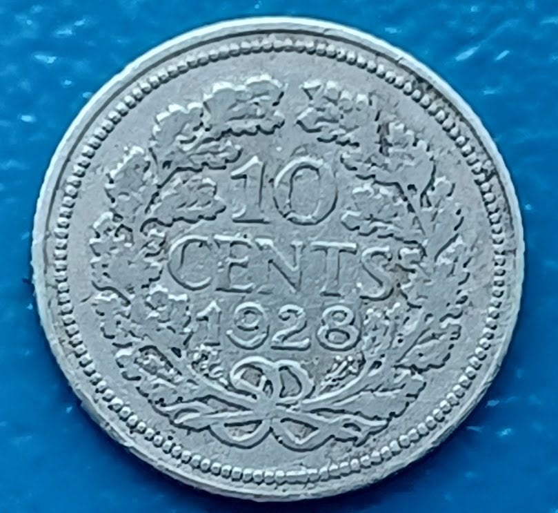 10 cent 1928 - Wilhelmina, Verzenden, Zilver, 10 cent, Koningin Wilhelmina