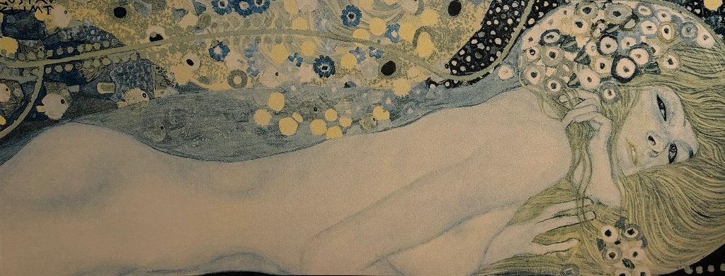 Gustav Klimt 'Water Serpent II' reproductie op canvas, Ophalen, Figuren, Print, Gesigneerd