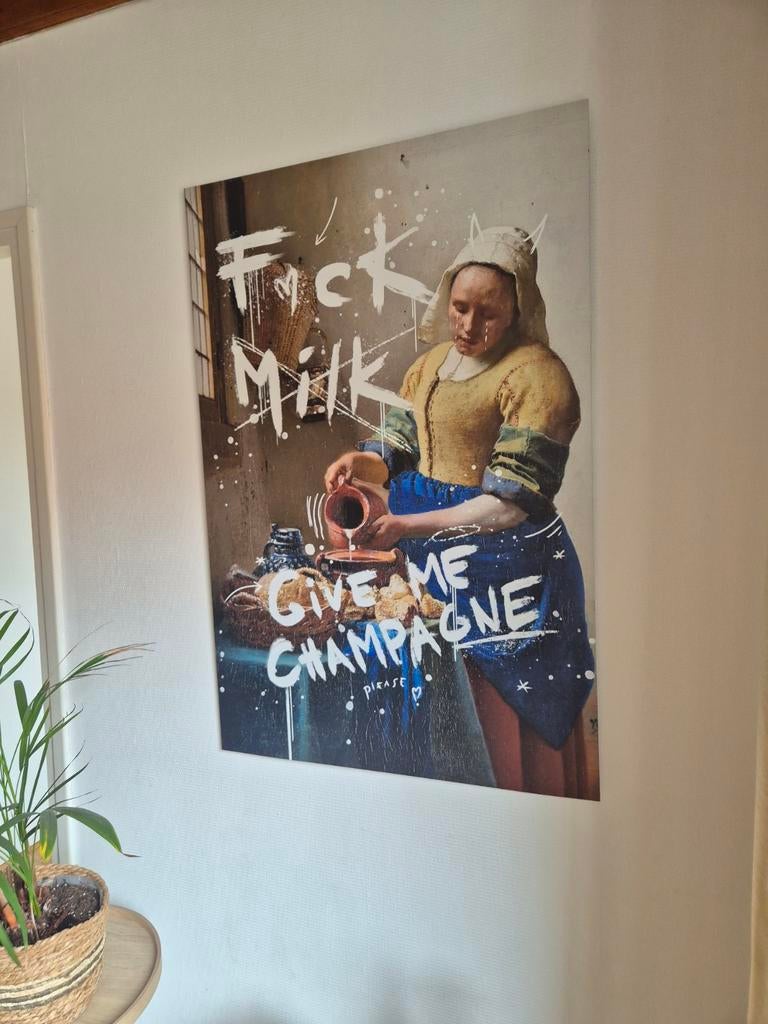 "Het melkmeisje" van Vermeer met eigentijdse streetart., Antiek en Kunst, Kunst | Designobjecten, Ophalen