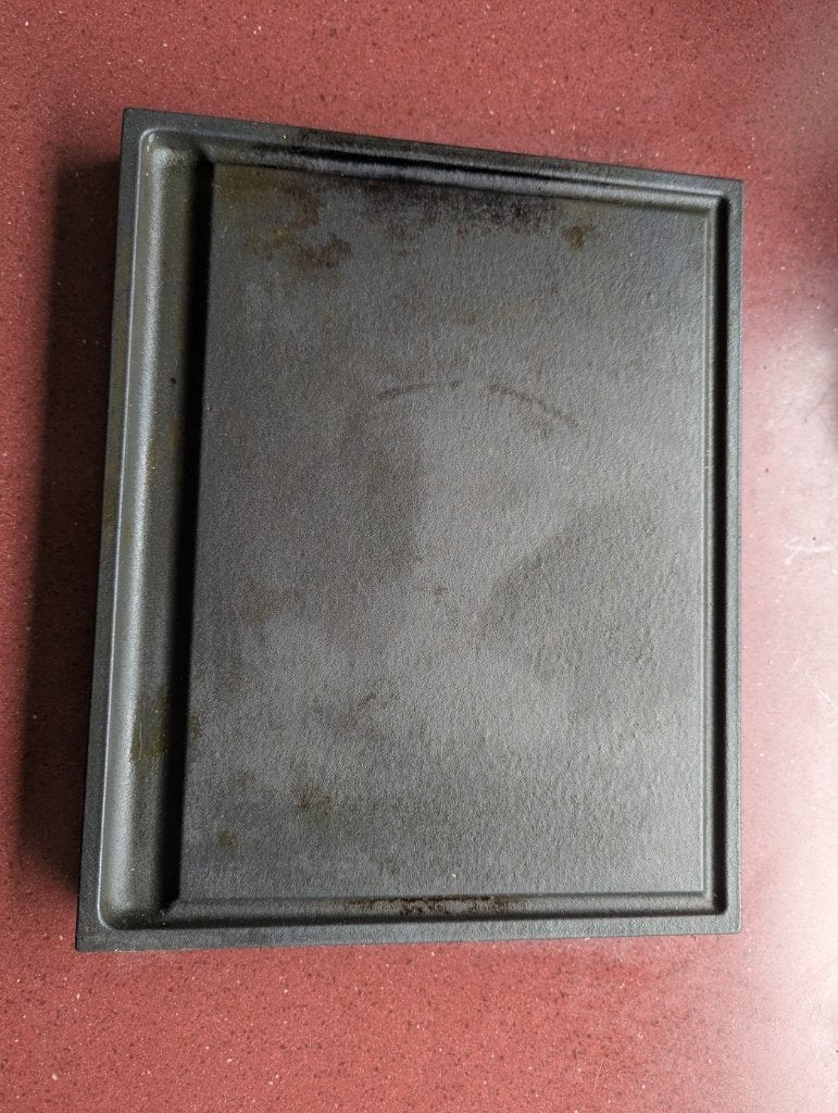 Gietijzeren grillplaat met druipgleuf - 28 x 34,5 cm, Huis en Inrichting, Ophalen, Zwart, Metaal, Overige typen
