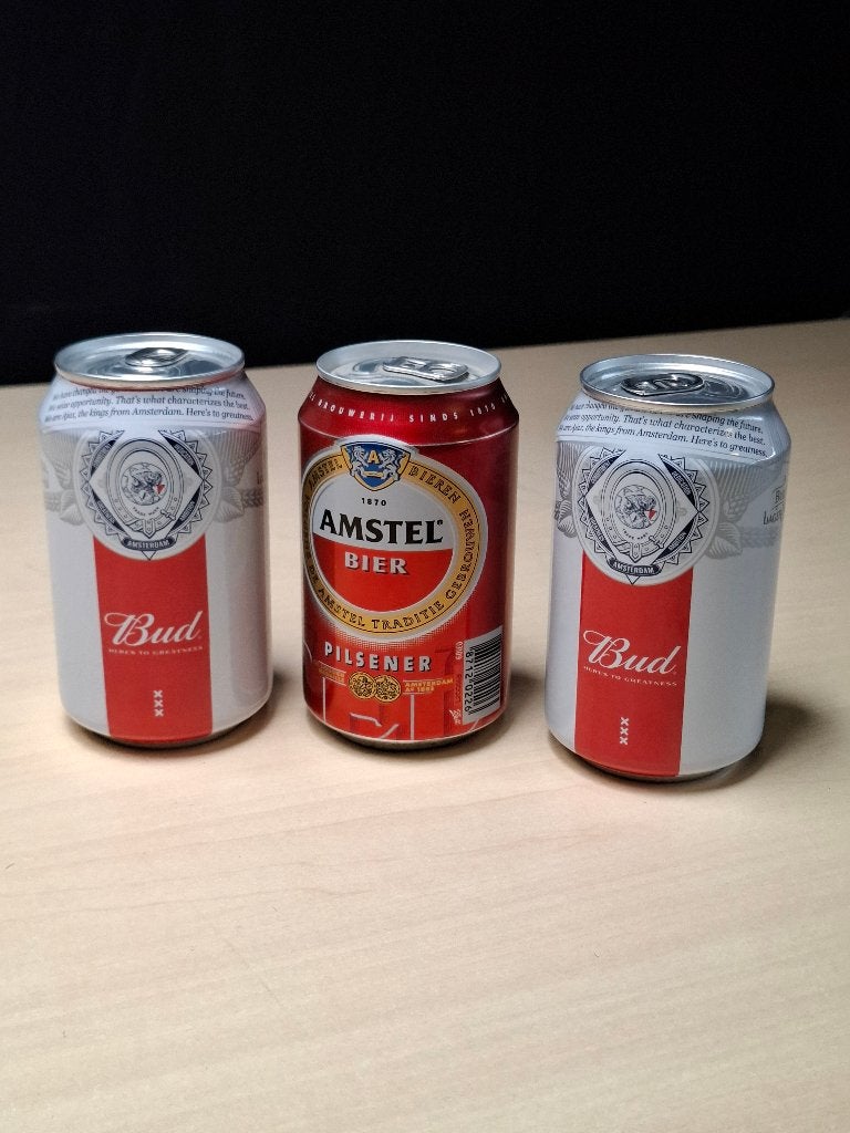 3 Ajax bierblikjes – Bud en Amstel kampioensblik, Ophalen of Verzenden, Zo goed als nieuw, Glas of Glazen, Amstel