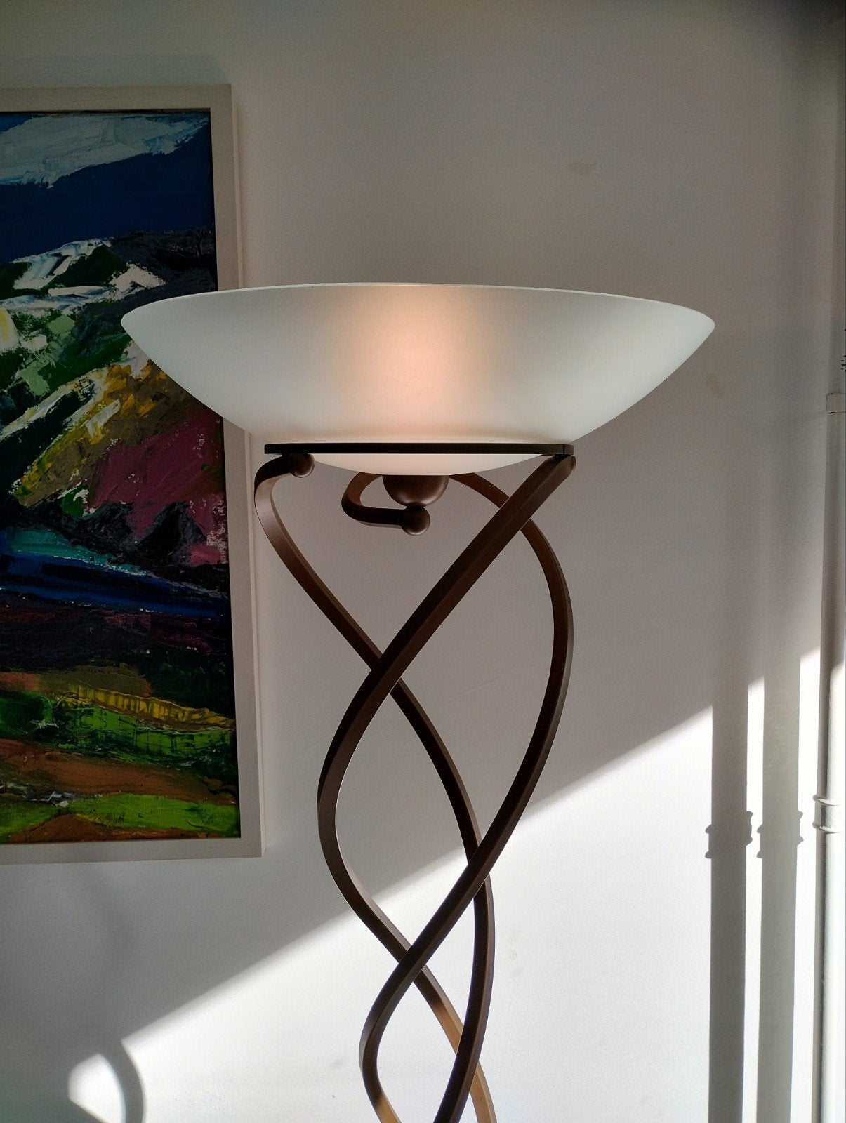 Halogeen Uplighter met Gedraaide Stalen Ondersteuning, Ophalen, Gebruikt, E27 (groot), Glas