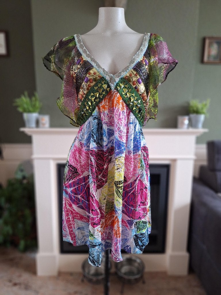 Custo Lowxury steentjes tuniek jurk M 38, Maat 38/40 (M), Custo, Zo goed als nieuw, Knielengte
