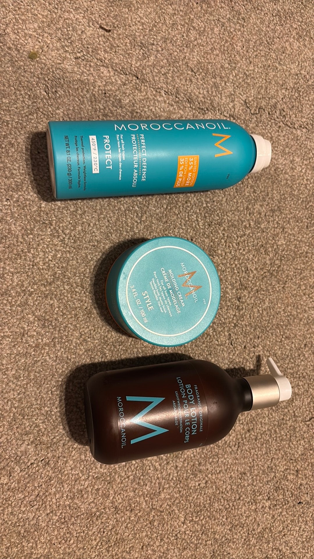 Moroccanoil Set - Body Lotion, Heat Protect & Molding Cream, Ophalen of Verzenden, Zo goed als nieuw, Overige typen