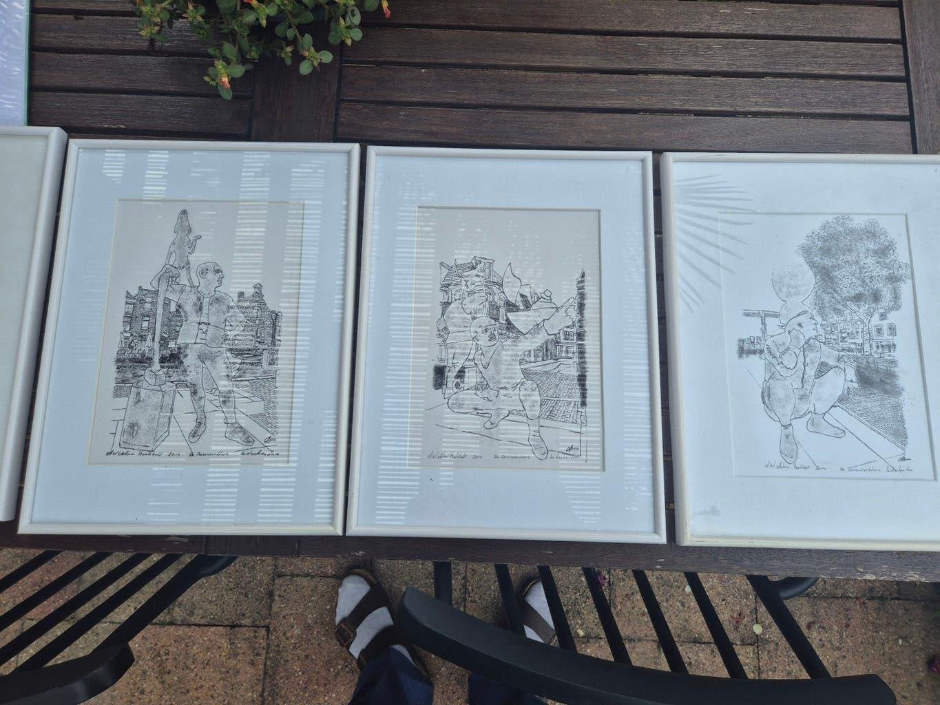 Diverse pentekeningen van Leidschendam, Antiek en Kunst, Ophalen, Tekening, Pentekening, Ingelijst