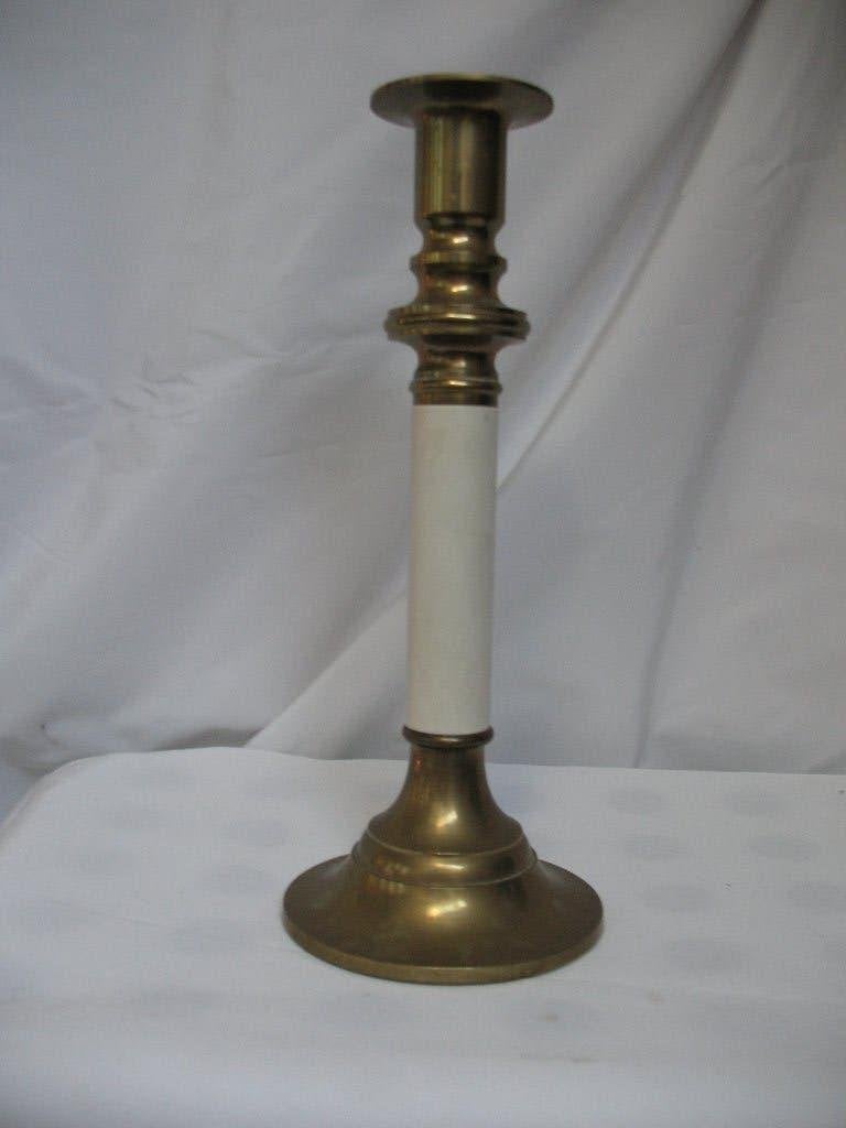 Vintage Messing Kandelaar met Witte Schacht, Antiek en Kunst, Ophalen of Verzenden, Koper of Brons
