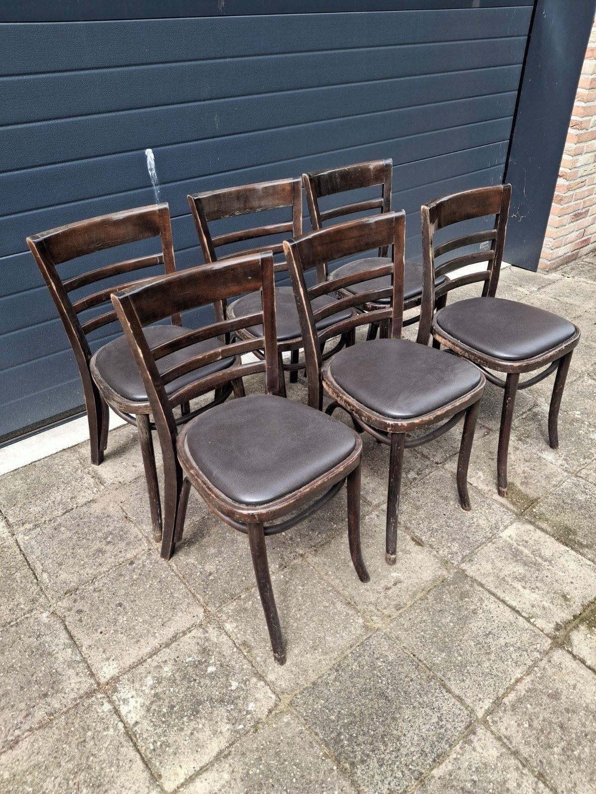 Set van 6 Thonet stoelen met leren zitting, Ophalen of Verzenden