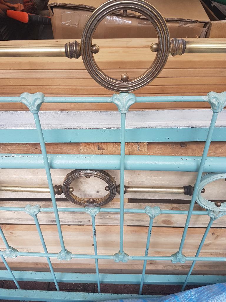 Antiek Frans spijlbed, Huis en Inrichting, Slaapkamer | Bedden, Gebruikt, Twijfelaar, 120 cm, Metaal