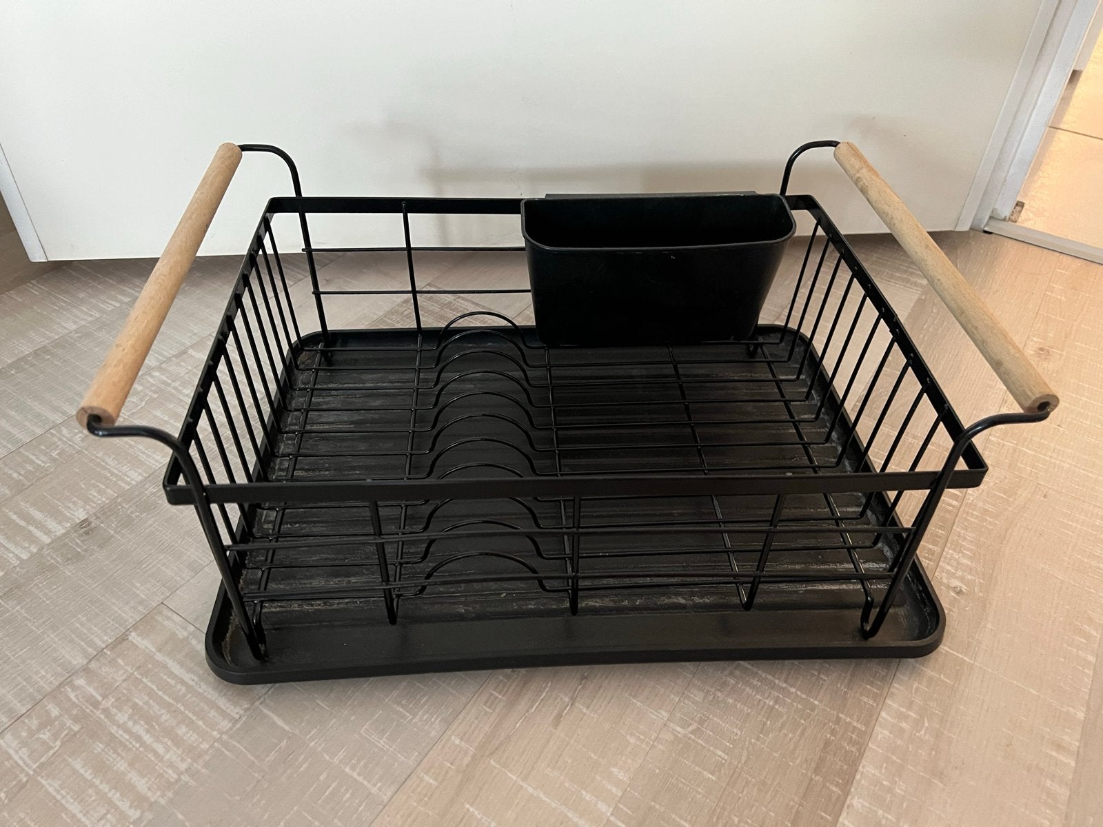 Zwart afdruiprek met houten handvatten, Ophalen, Gebruikt, Bordenrek, Zwart