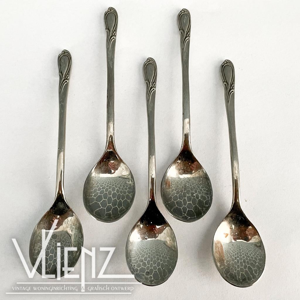 Vijf art deco, art nouveau theelepels, lepeltjes, Antiek en Kunst, Curiosa en Brocante, Ophalen of Verzenden