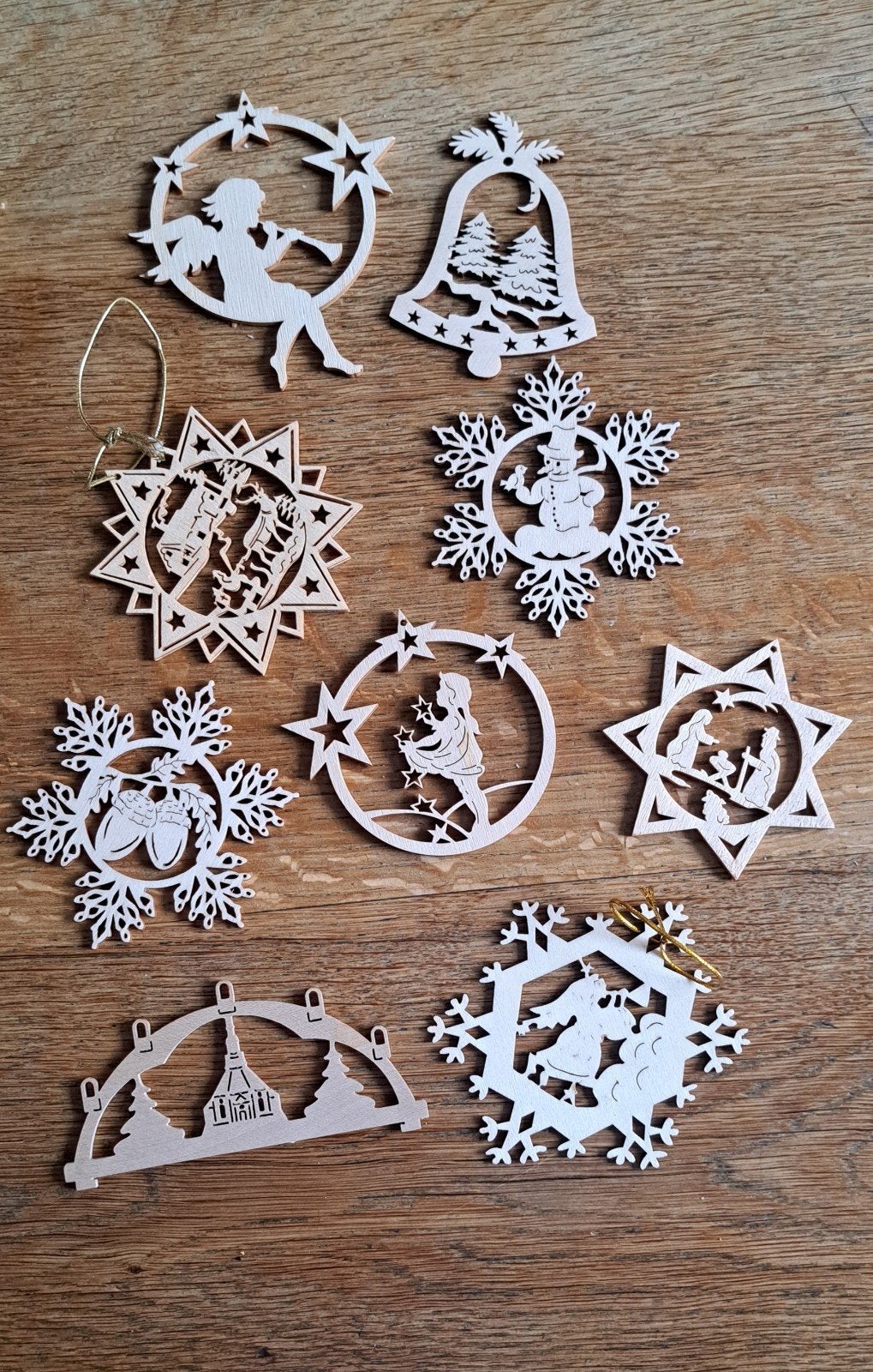 9 Blank houten Kerstversieringen, Diversen, Ophalen of Verzenden, Zo goed als nieuw