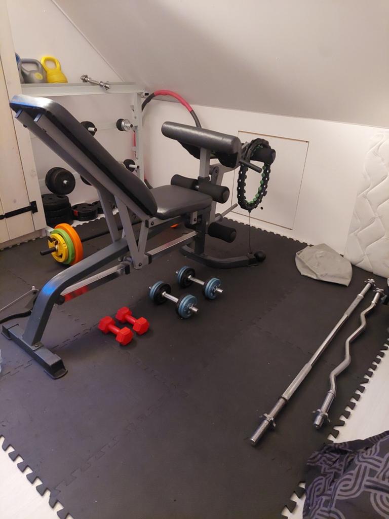 Sport spullen. Bank. Halters. Gorilla sports., Sport en Fitness, Fitnessmaterialen, Ophalen, Zo goed als nieuw, Benen, Overige typen