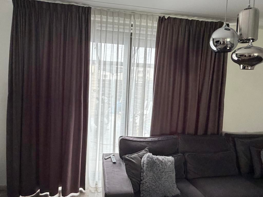 Te koop linnen vitage en suede antraciet gordijnen, Huis en Inrichting, Ophalen, Zo goed als nieuw, Wit, 200 cm of meer