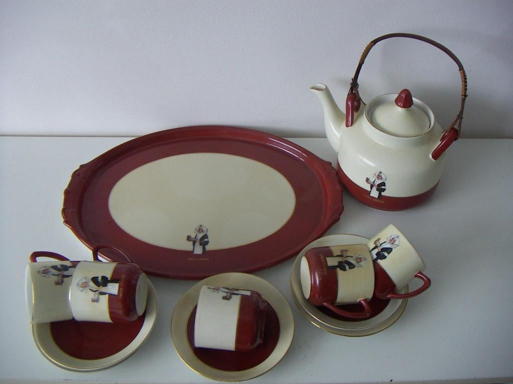 Porselein keramiek Droste cacao servies op schaal jr.1920-30, Antiek en Kunst, Antiek | Servies compleet, Ophalen of Verzenden