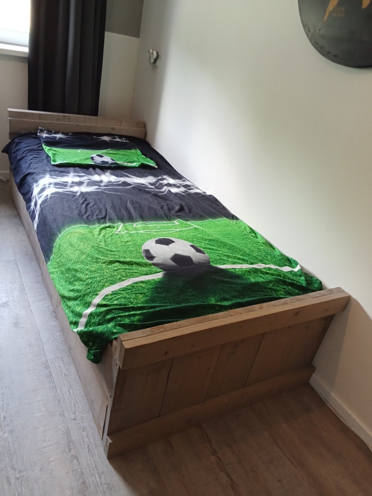 Eenpersoonsbed steigerhout  met opberglades en matras, Ophalen, Gebruikt, 90 cm, Eenpersoons