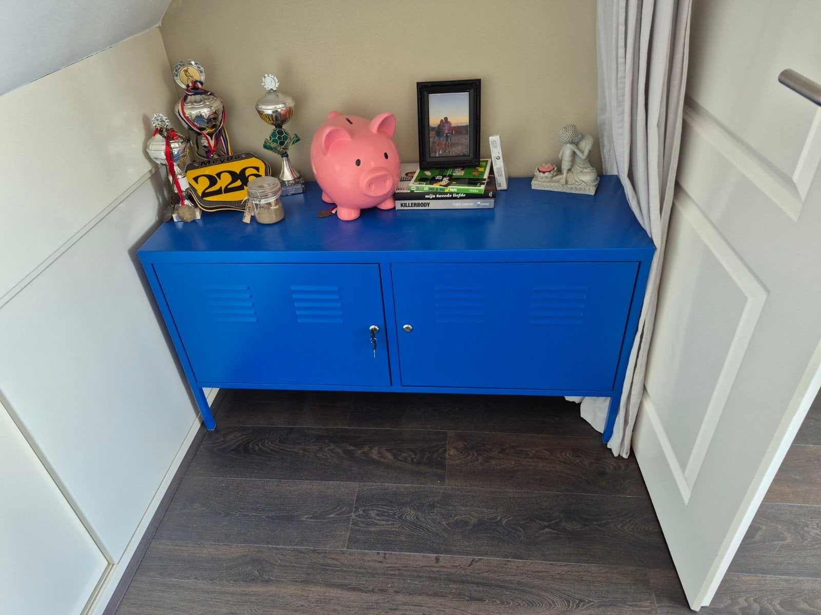 IKEA PS Kastje - Blauw metalen opbergkast, Huis en Inrichting, Kasten | Lockerkasten, Ophalen, Gebruikt, Industrieel, Modern, Locker