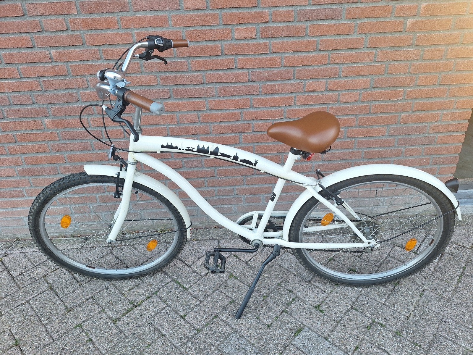 Witte cruiser fiets met versnellingen, Gebruikt, Velgrem, Versnellingen, 50 tot 53 cm