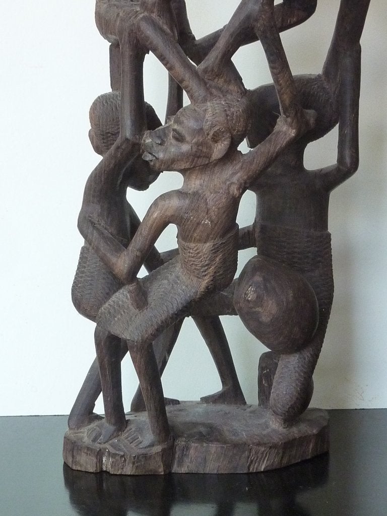 Makonde levensboom, houtsnijwerk, Tanzania of Mozambique, Groep mensen, Ophalen of Verzenden, Handgemaakt, 20 - 50 cm