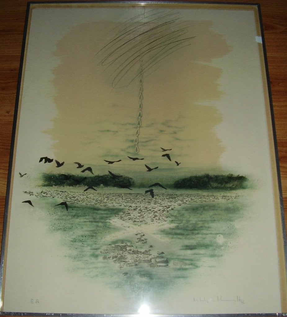 Gemengde Techniek - 1976 - Michael Schmidt Stein - Ketting, Papier/karton, Achter glas, Gemengde techniek, Landschap