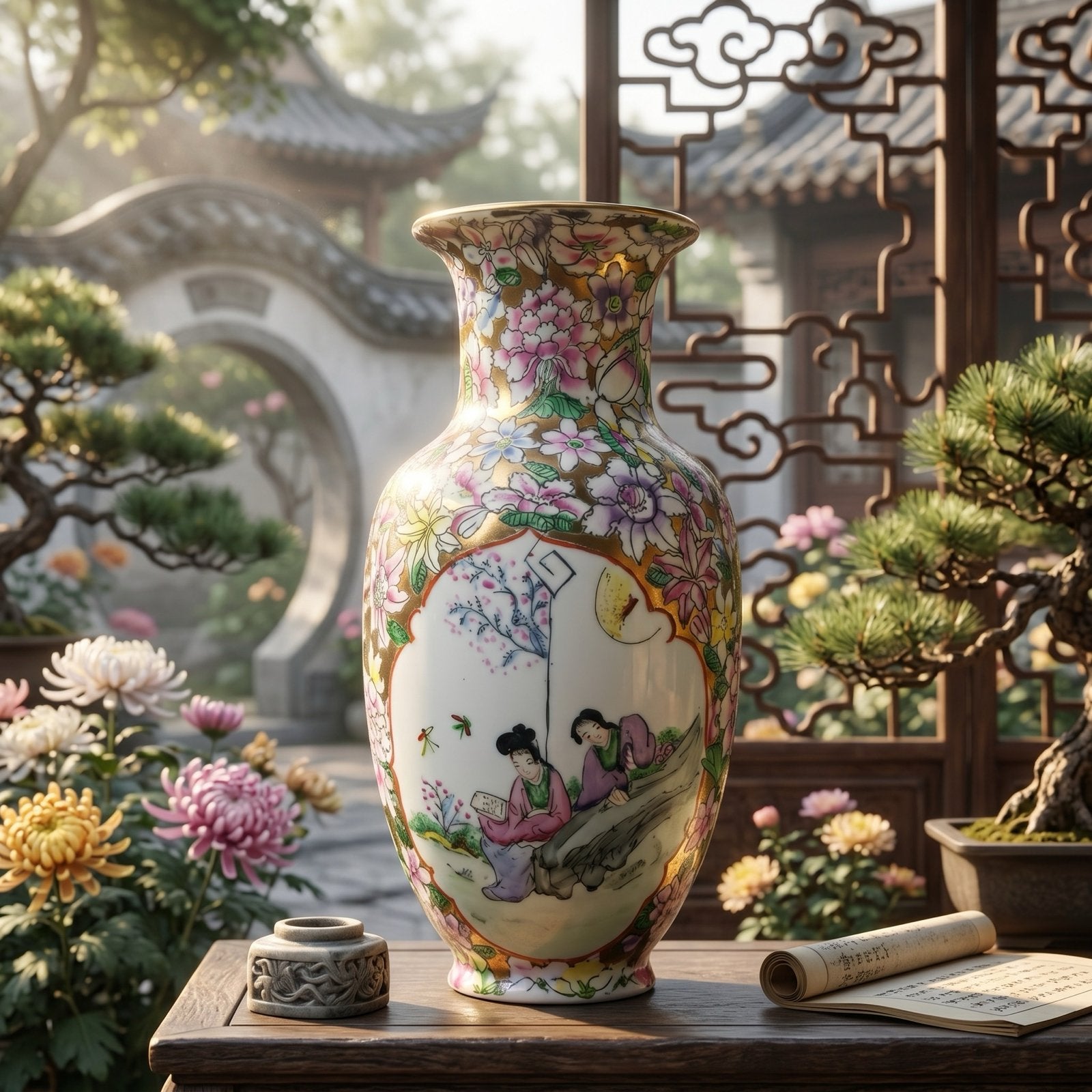 Antieke Chinese Famille Rose Porseleinen Vaas - 28 cm, Antiek en Kunst, Antiek | Vazen, Ophalen of Verzenden
