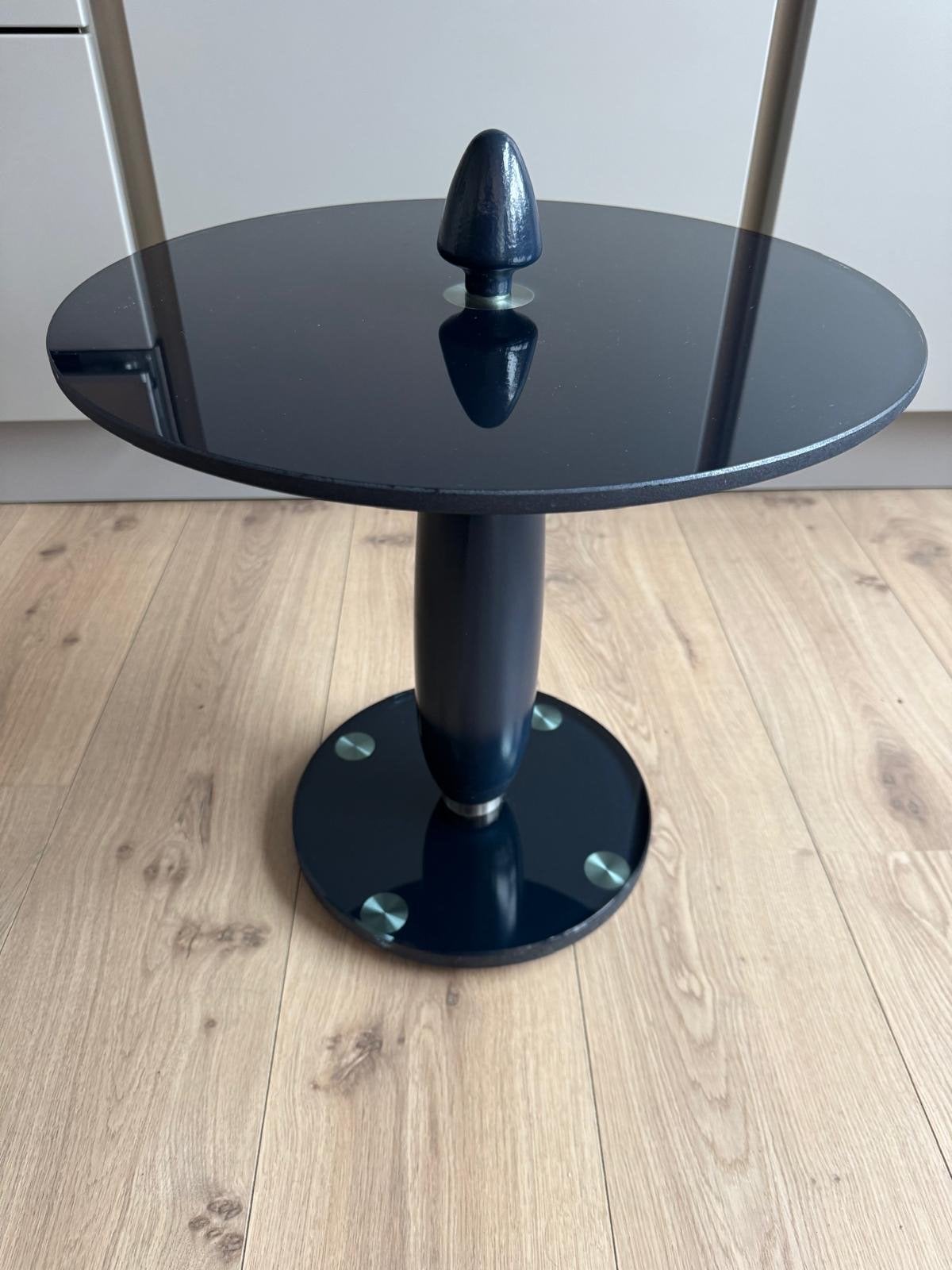 Leolux Zyga design bijzettafel - blauw glas. Zeldzaam., Huis en Inrichting, Tafels | Bijzettafels, Minder dan 55 cm, Rond, Ophalen