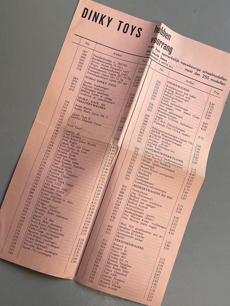 Dinky Toys catalogus 1962 Nederlands / losse prijslijst, Ophalen of Verzenden, Zo goed als nieuw, Overige typen, Dinky Toys