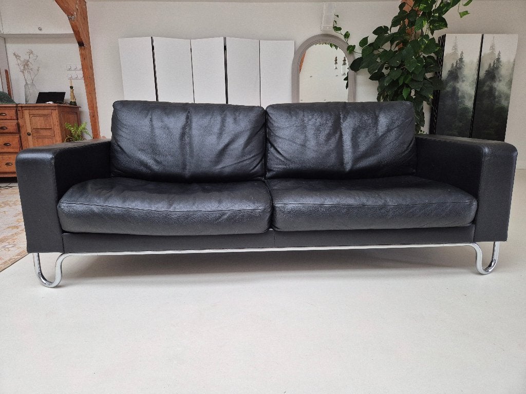 Gispen AD 3 zits bank - Toledo zwart, Ophalen, Gebruikt, 150 cm of meer, Leer