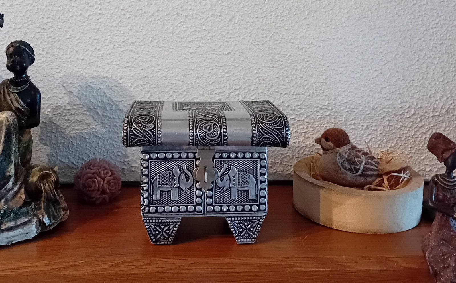 Vintage handgemaakt Indiaas sieradendoosje, Antiek en Kunst, Ophalen of Verzenden