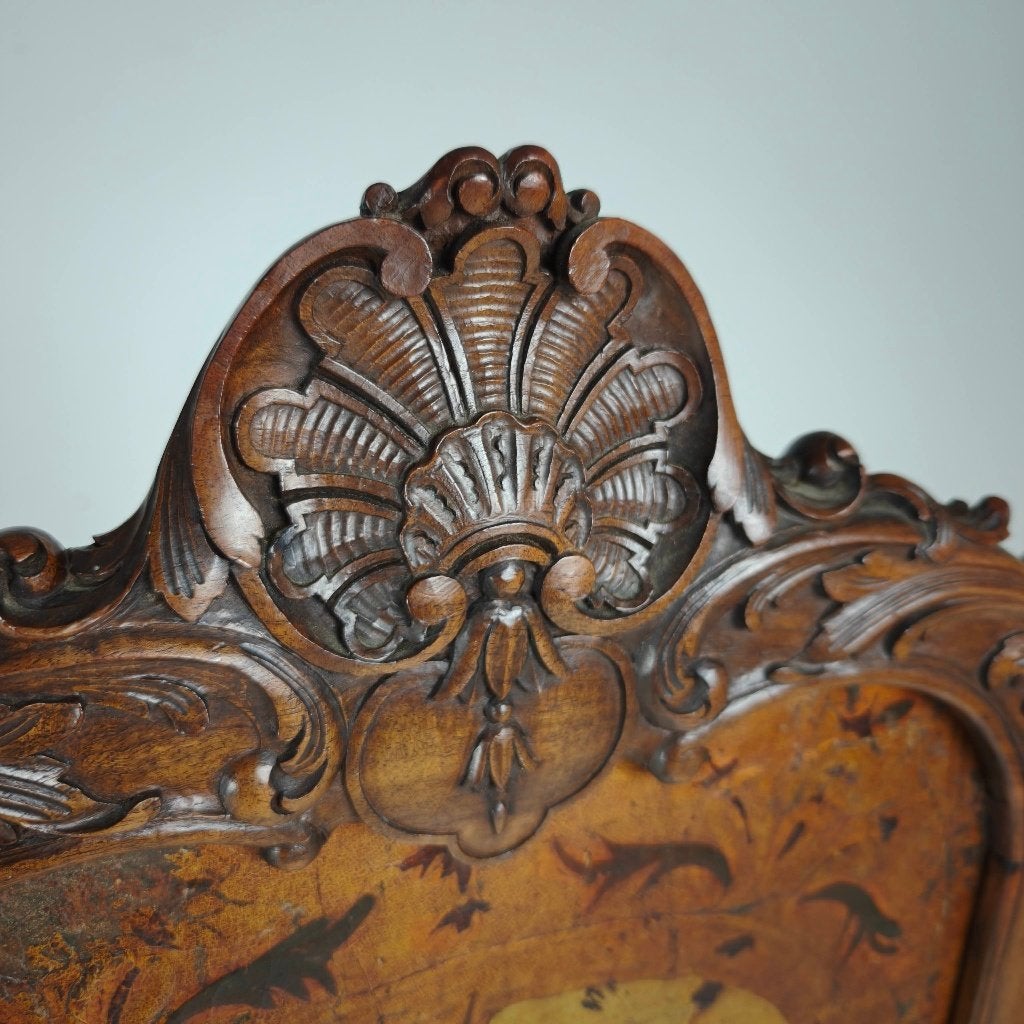 Verguld leren kamerscherm met rijk snijwerk, ca. 1860, Ophalen of Verzenden