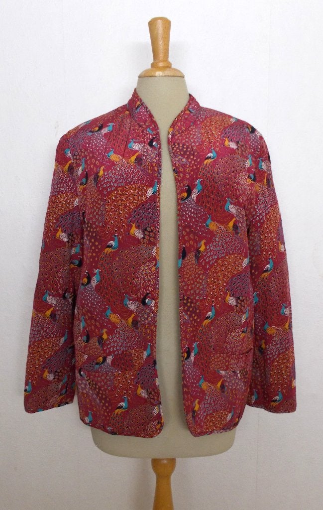 100% viscose leuk pauwen print jasje! 40, Kleding | Dames, Jasjes, Kostuums en Pakken, Maat 38/40 (M), Zo goed als nieuw, Jasje