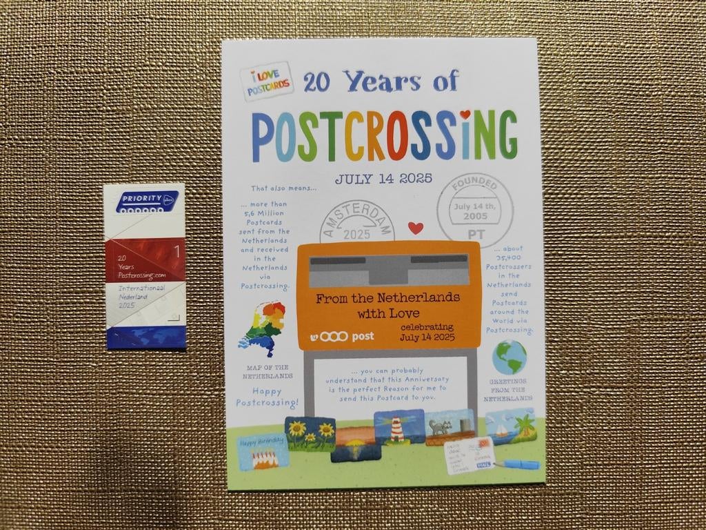 20 Years Postcrossing internationale postzegels met kaarten, Ophalen of Verzenden