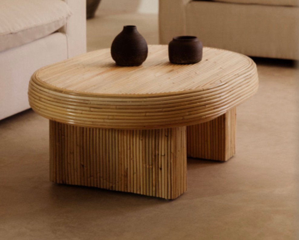 SKLUM ovale bamboe rotan salontafel tafel tafeltje NIEUW, Ophalen, Overige materialen, 50 tot 100 cm, Nieuw