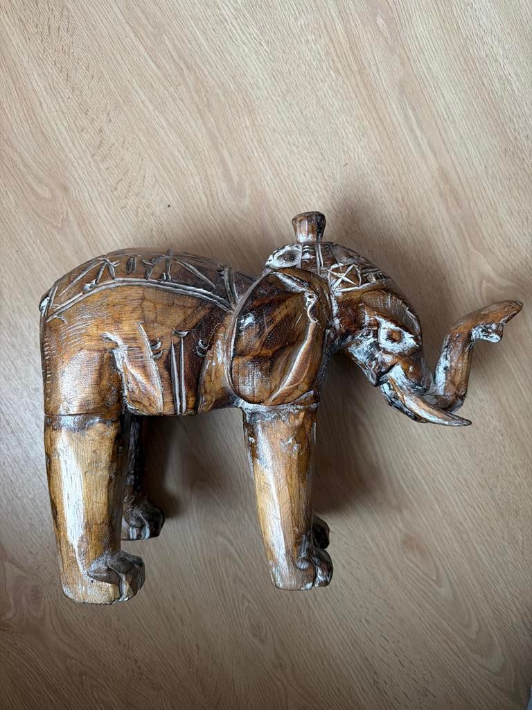 Groot houten olifant beeld - 37cm lang, Antiek en Kunst, Ophalen