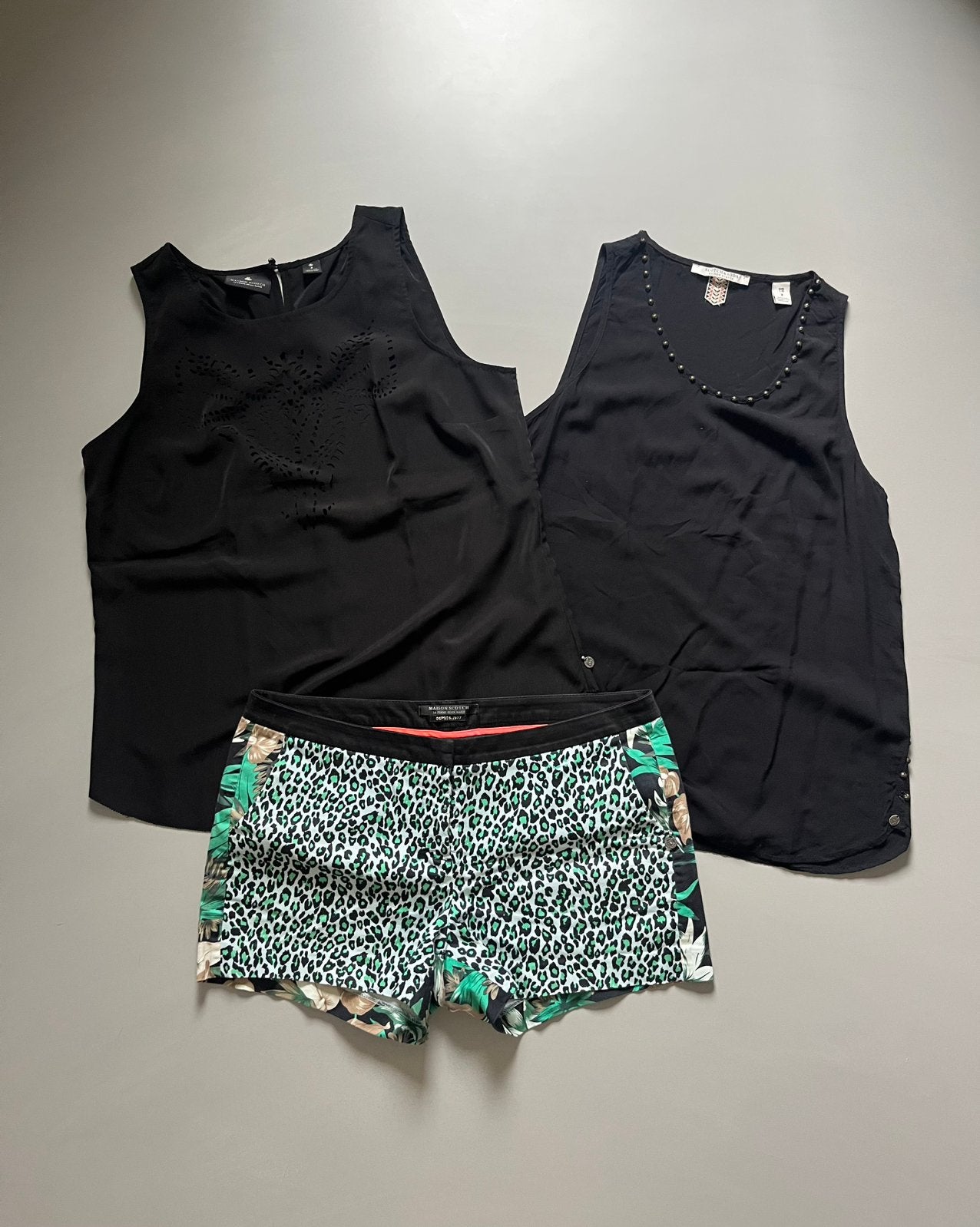 Maison Scotch set short & tops zwart turqoise wit 38 40, Kleding | Dames, Maat 38/40 (M), Zwart, Ophalen of Verzenden, Zo goed als nieuw