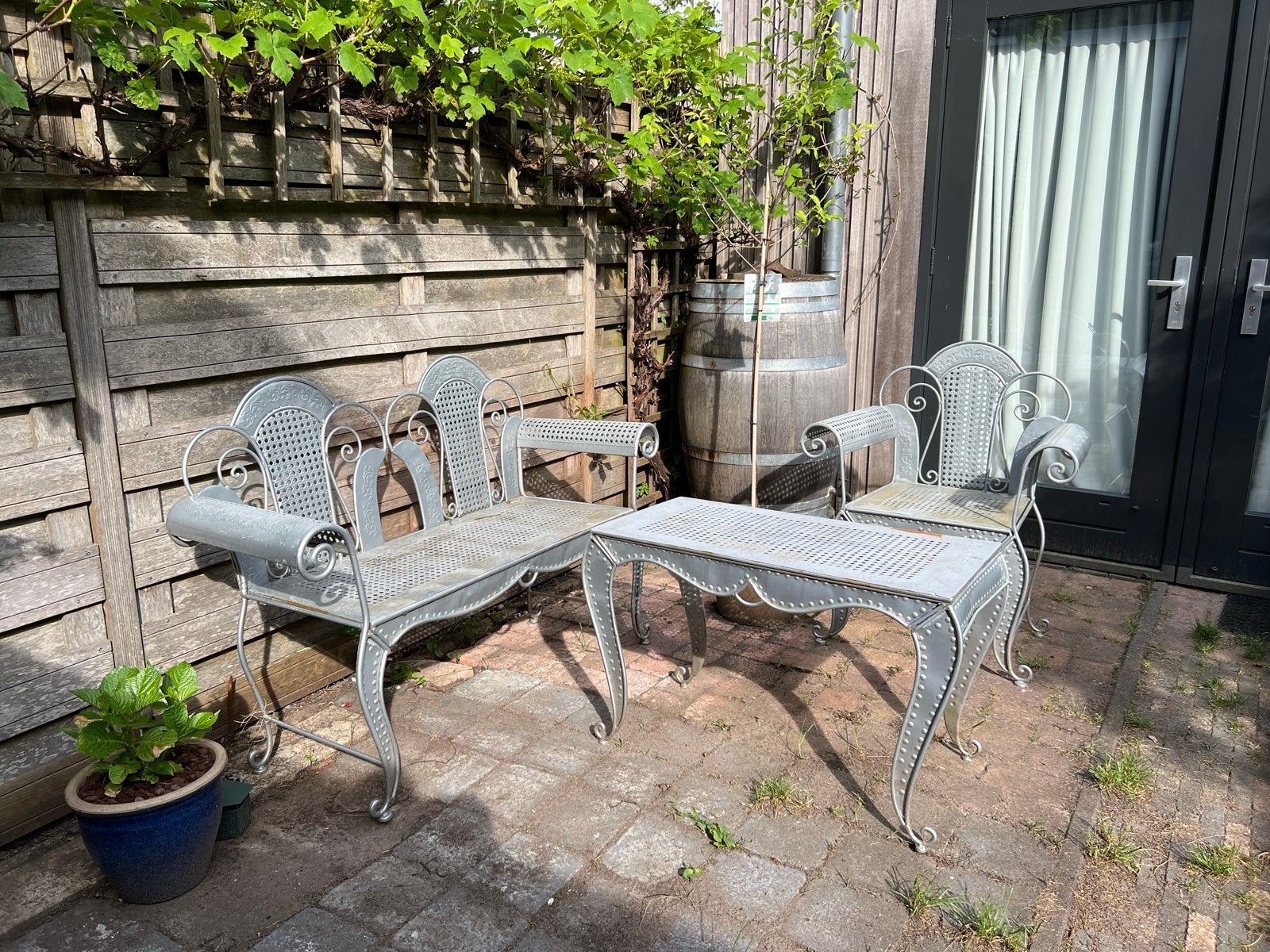 Frans design tuinmeubilair: bank, stoel, tafel (zilver, staa, Ophalen, Gebruikt, Metaal