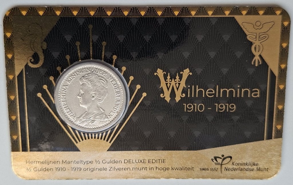 Zilveren ½ Gulden Wilhelmina in coincard 1919, Postzegels en Munten, Verzenden, Koningin Wilhelmina, ½ gulden, Losse munt
