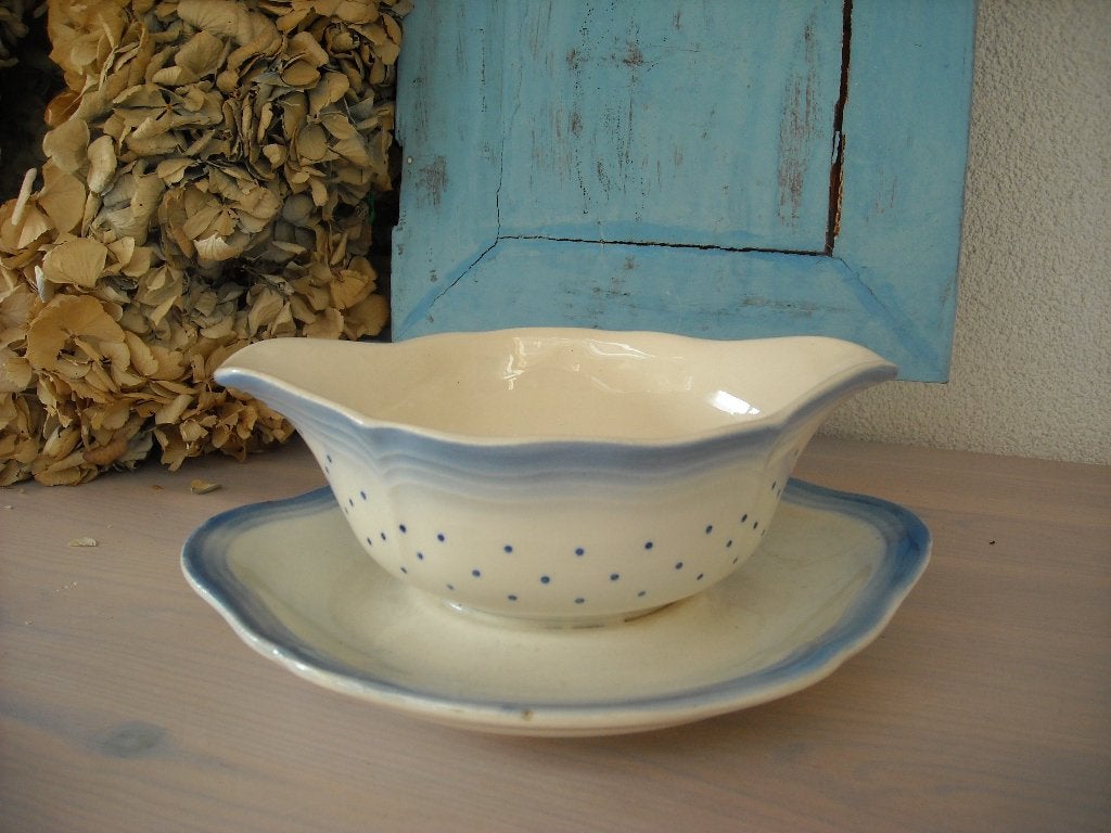 brocante aardewerk juskom met stippen, Ophalen of Verzenden