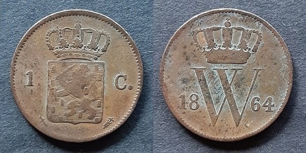 Cent 1864, Ophalen of Verzenden, Koning Willem III, 1 cent