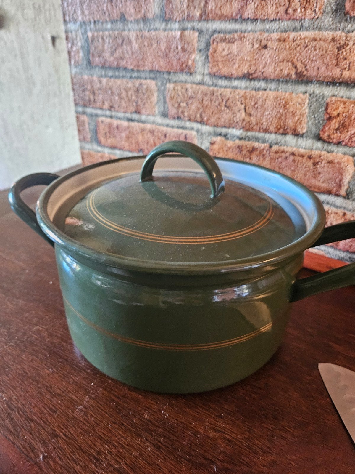 Groene emaille kookpan met deksel en schalen, Ophalen, Gebruikt, Kookpan, Met deksel