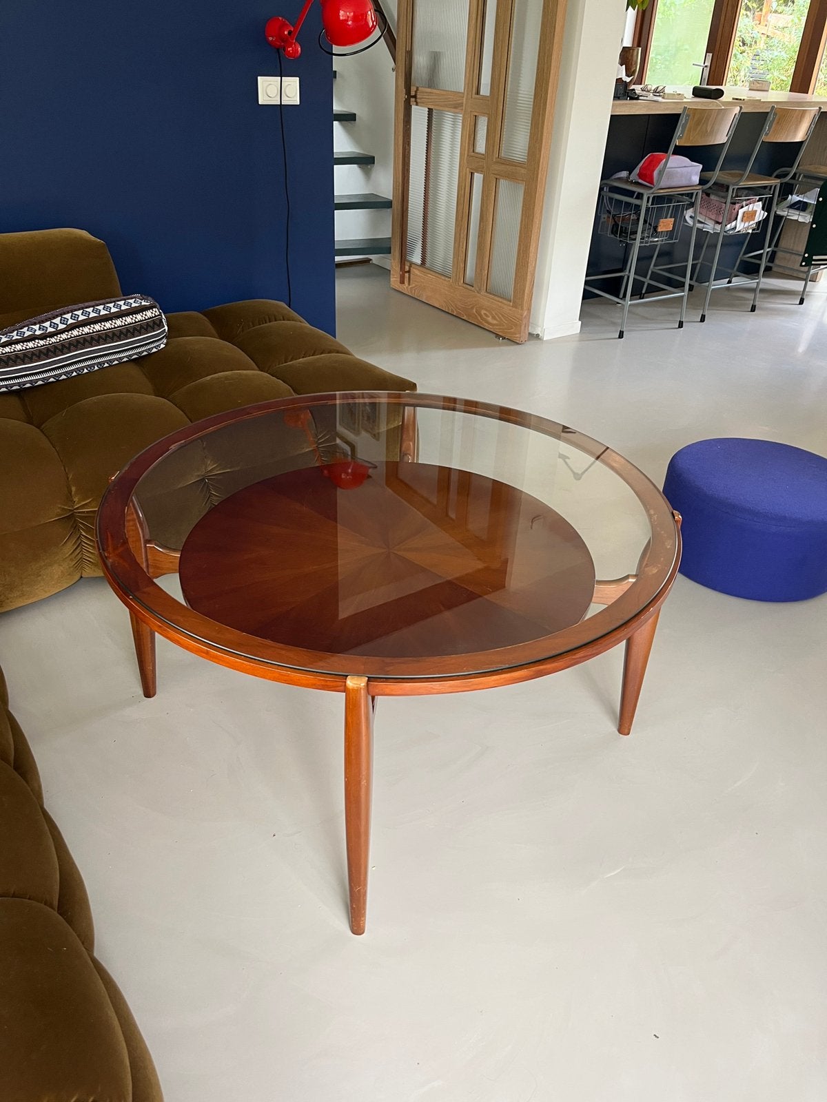 Vintage teak ronde salontafel jaren ‘60 Deens Design, Ophalen, 50 – 75, Gebruikt, 50 tot 100 cm