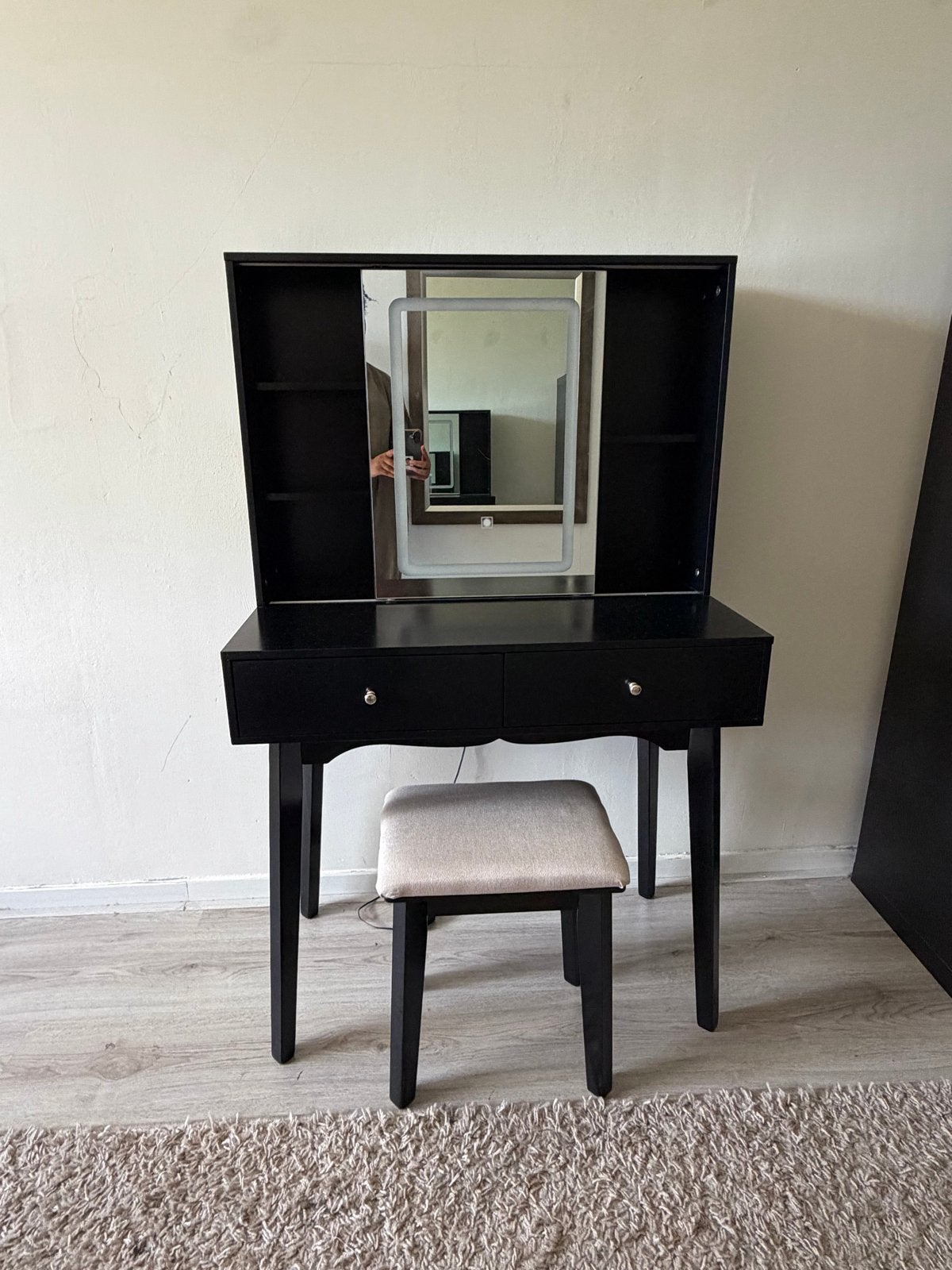 Zwarte Make-up Tafel met Verlichte Schuifspiegel - 3 Standen, Huis en Inrichting, Woonaccessoires | Spiegels, Ophalen, 100 tot 150 cm