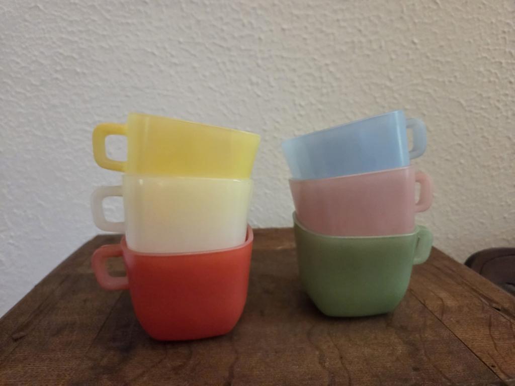 6 Opale Arcopale France retro vintage bekers6 kleuren, Ophalen of Verzenden