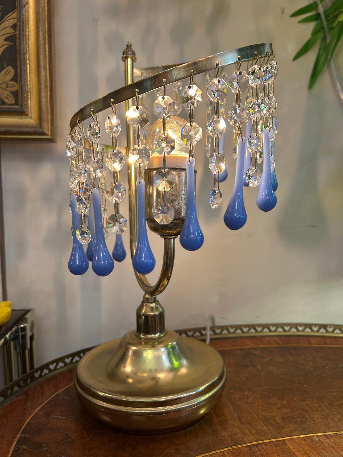 2 beschikbaar vintage opaline blauwe tafellampen murano, Ophalen of Verzenden