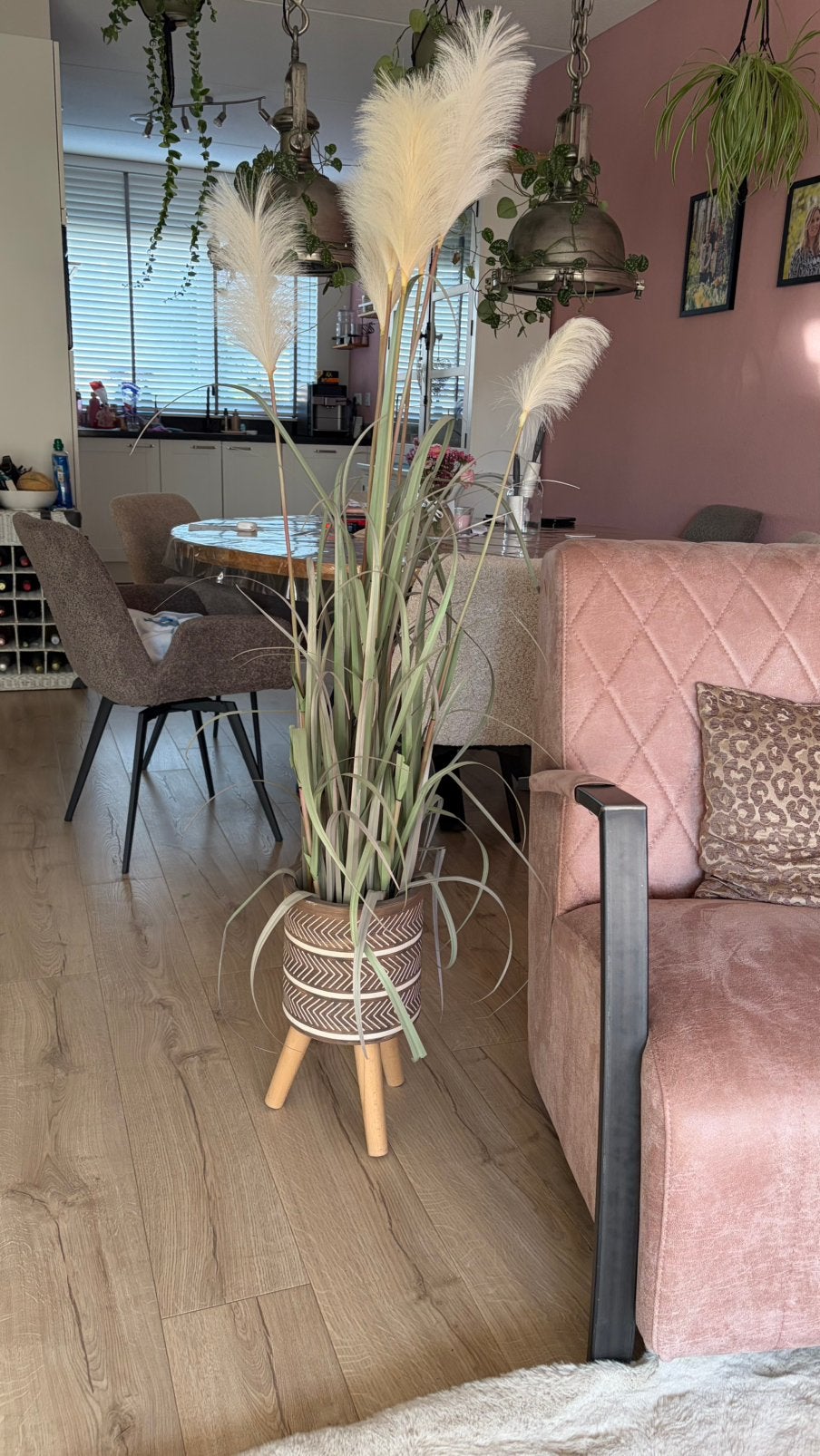 Kunst pampasgras plant met pot, Ophalen, Binnen, Gebruikt, Beige