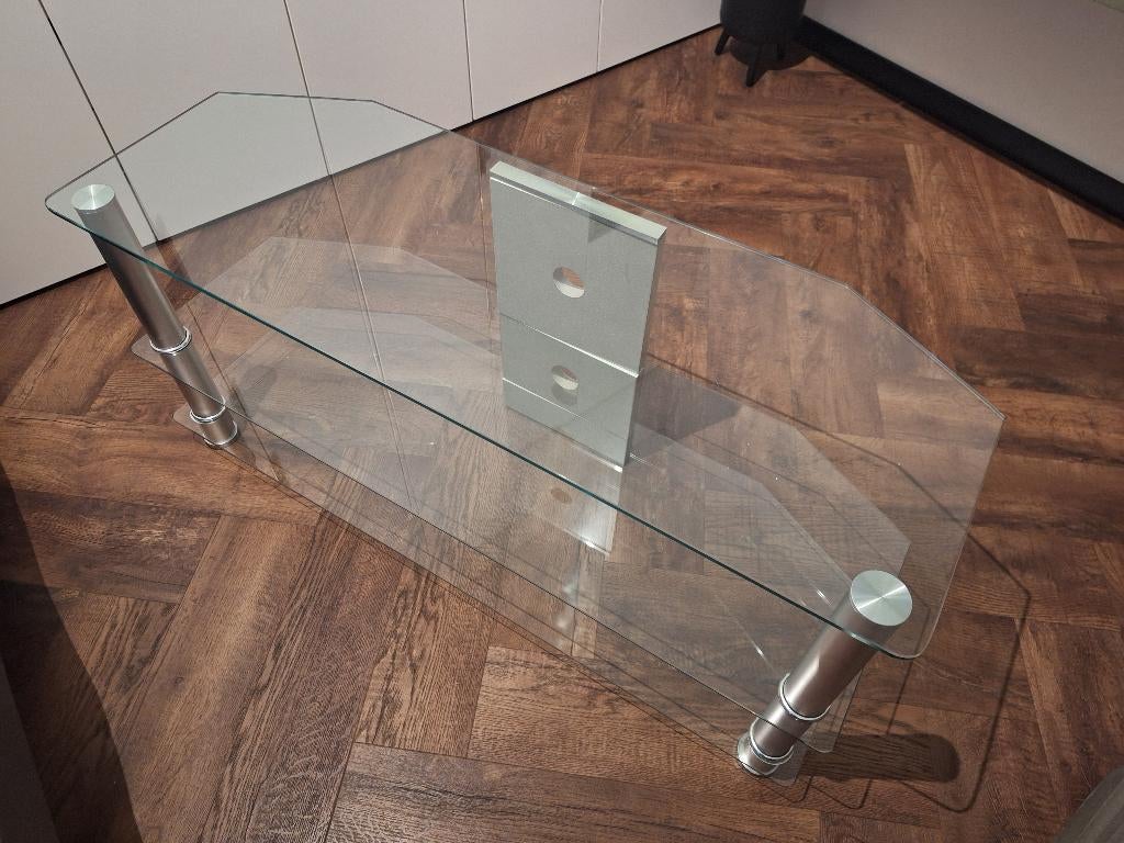 Glazen TV-meubel, Huis en Inrichting, Kasten | Televisiemeubels, Ophalen, 100 tot 150 cm, Minder dan 100 cm, 25 tot 50 cm