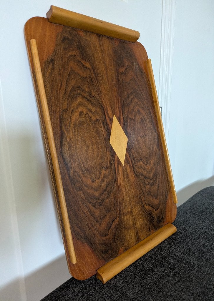 Oud palissander dienblad, art deco-stijl, 53 x 35 cm, Gebruikt, Ophalen of Verzenden, Met opstaande rand, Dienblad
