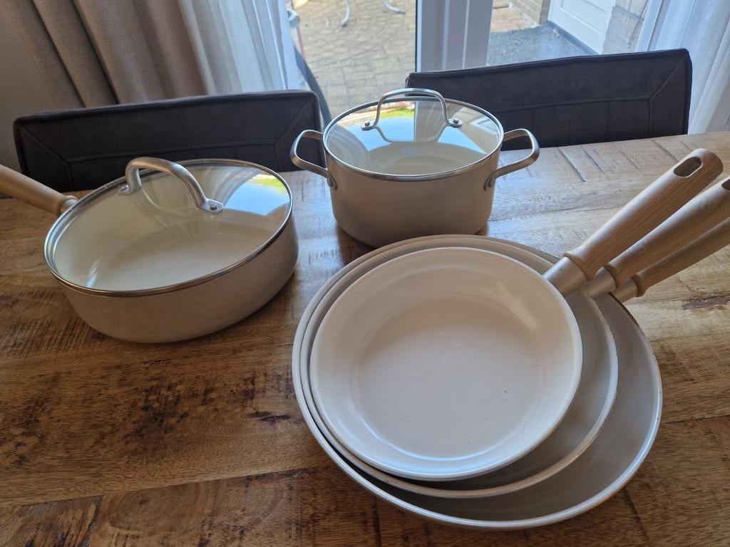 Green Chef Pannenset - Gebruikt maar nog prima, Huis en Inrichting, Keuken | Potten en Pannen, Gebruikt, Pannenset, Rvs, Ophalen of Verzenden