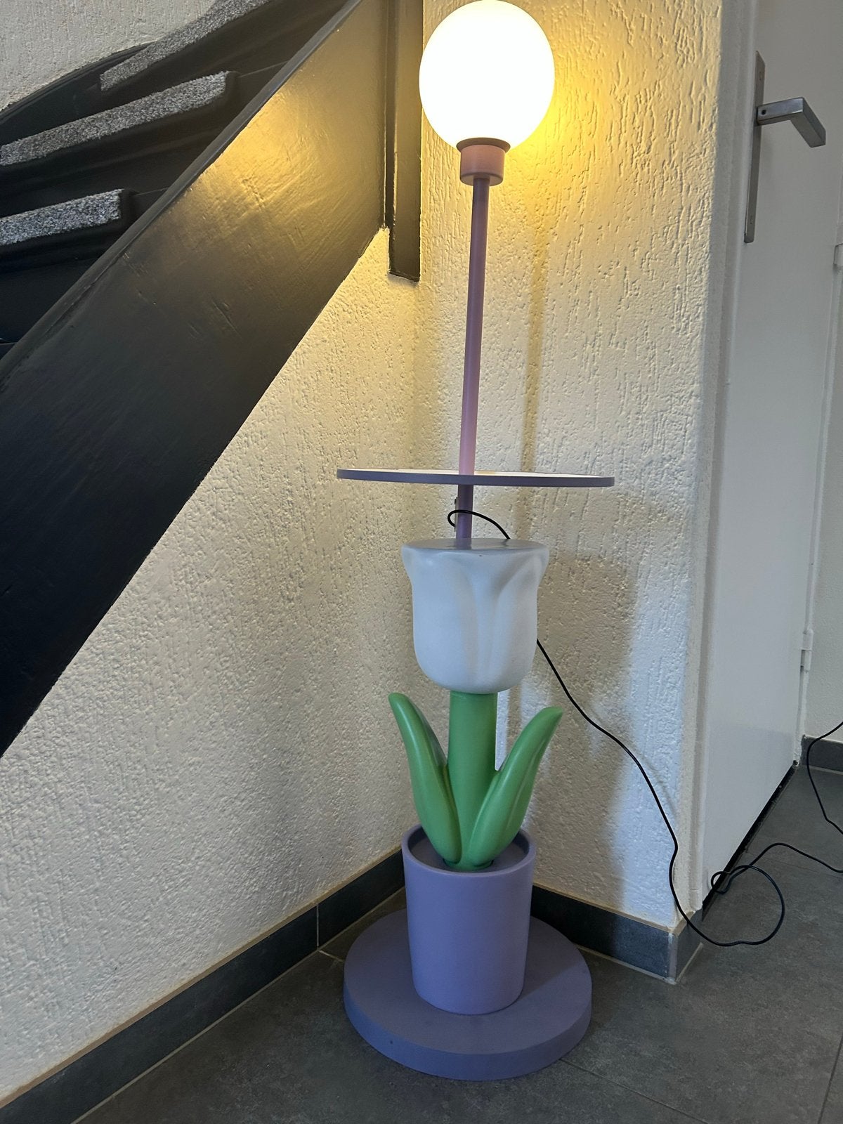 Sunfield Pots -Tulp Lamp met Bijzettafel - Paars/Groen, Ophalen, E27 (groot), Zo goed als nieuw, 100 tot 150 cm