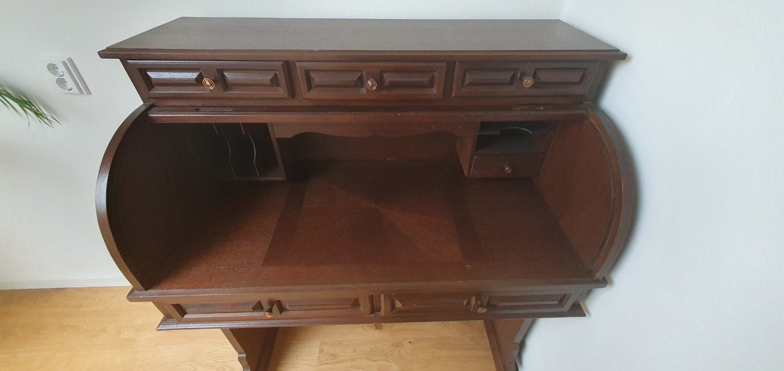 Antiek Secretaire Bureau met Rolluik, Ophalen, Met lades, Gebruikt, Hout